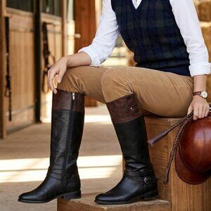Audrey Brooke Leather Riding Boots Black Brown Harness size 7M Equestrian Preppy